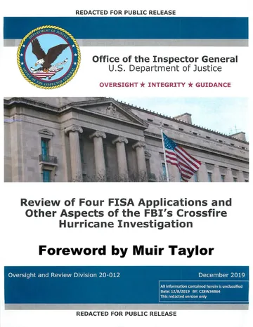 Cover of Inspector General Horowitz's Report on the Review of FISA Applications